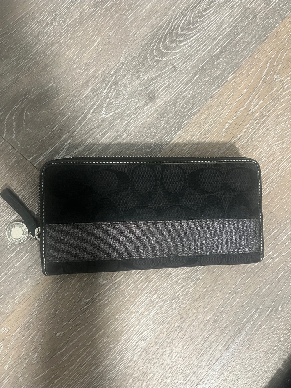 Coach Legacy Stripe Black Silver Gray Canvas Long Wallet Zip Around Signature Cc - Picture 6 of 10